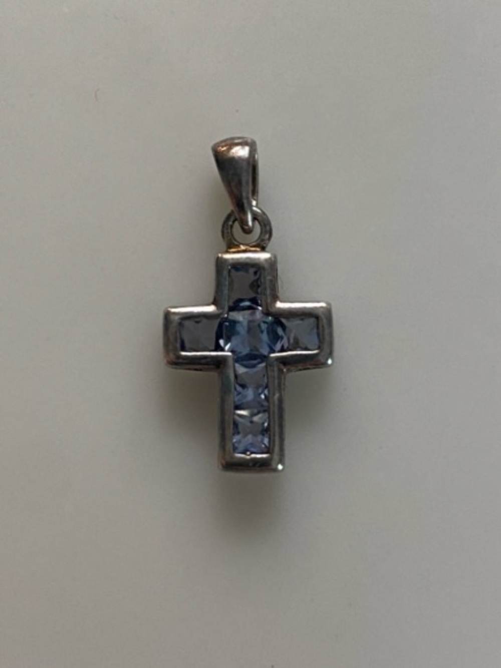 Sterling Silver Cross Pendant with Violet Stone Inlay